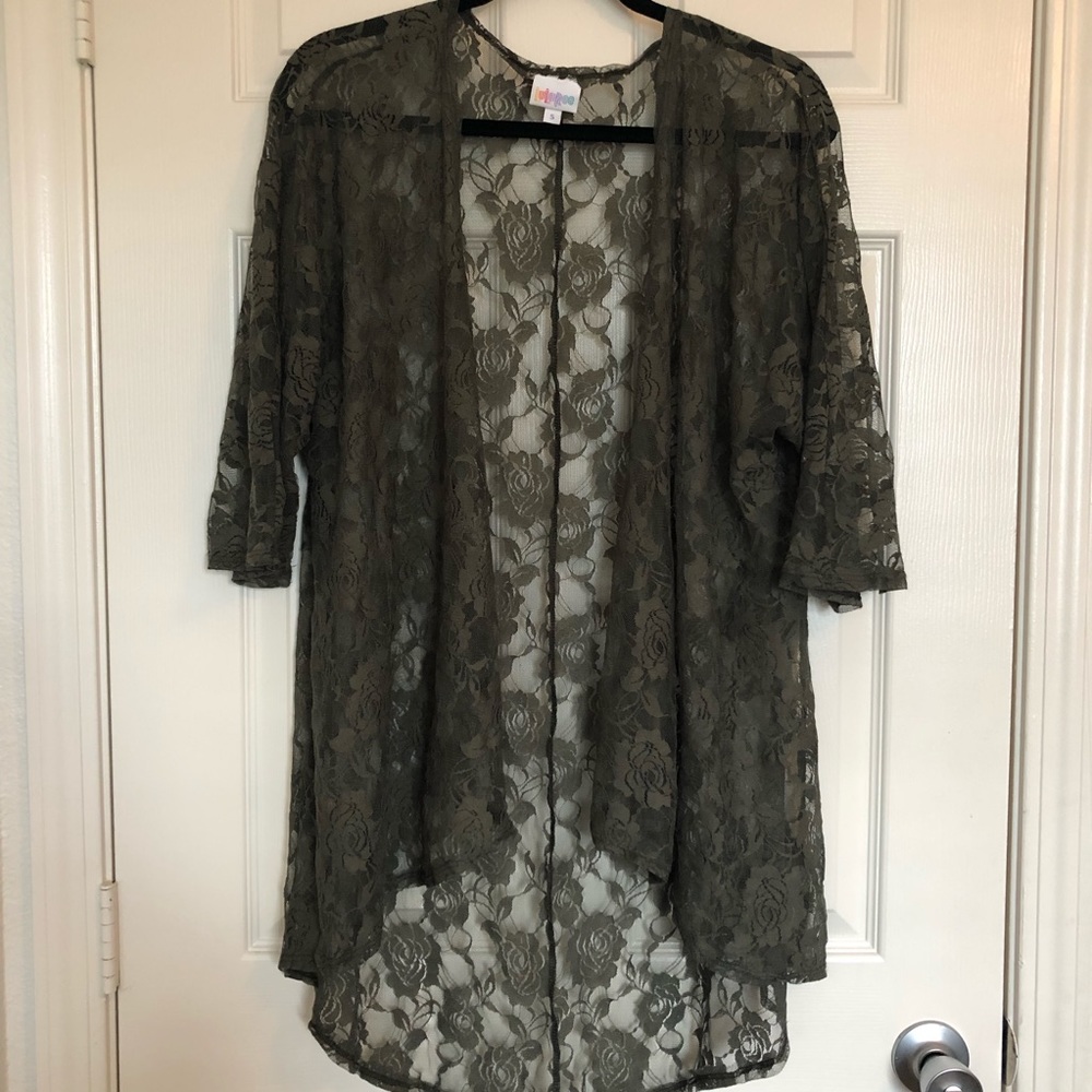 Olive green, floral lace cardigan, Lularoe Lindsey